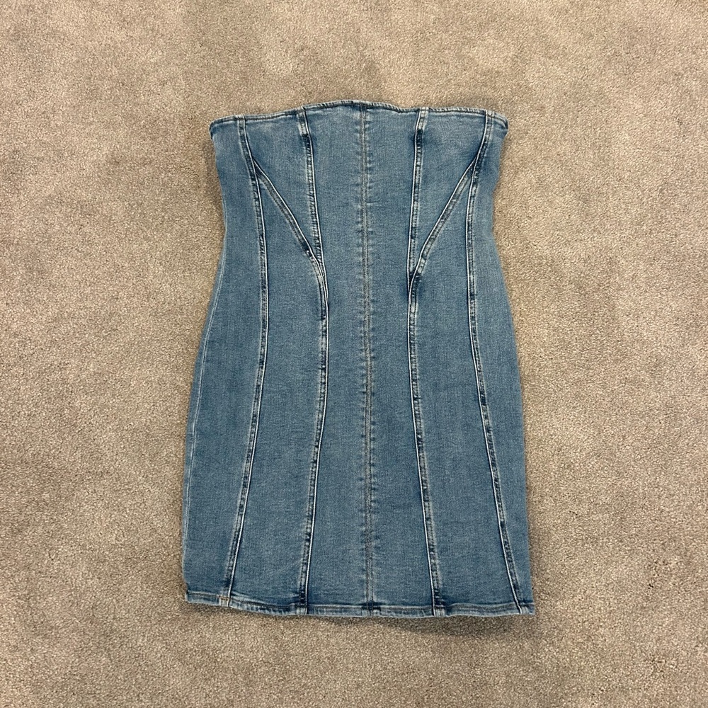Garage Blue Strapless Denim Dress